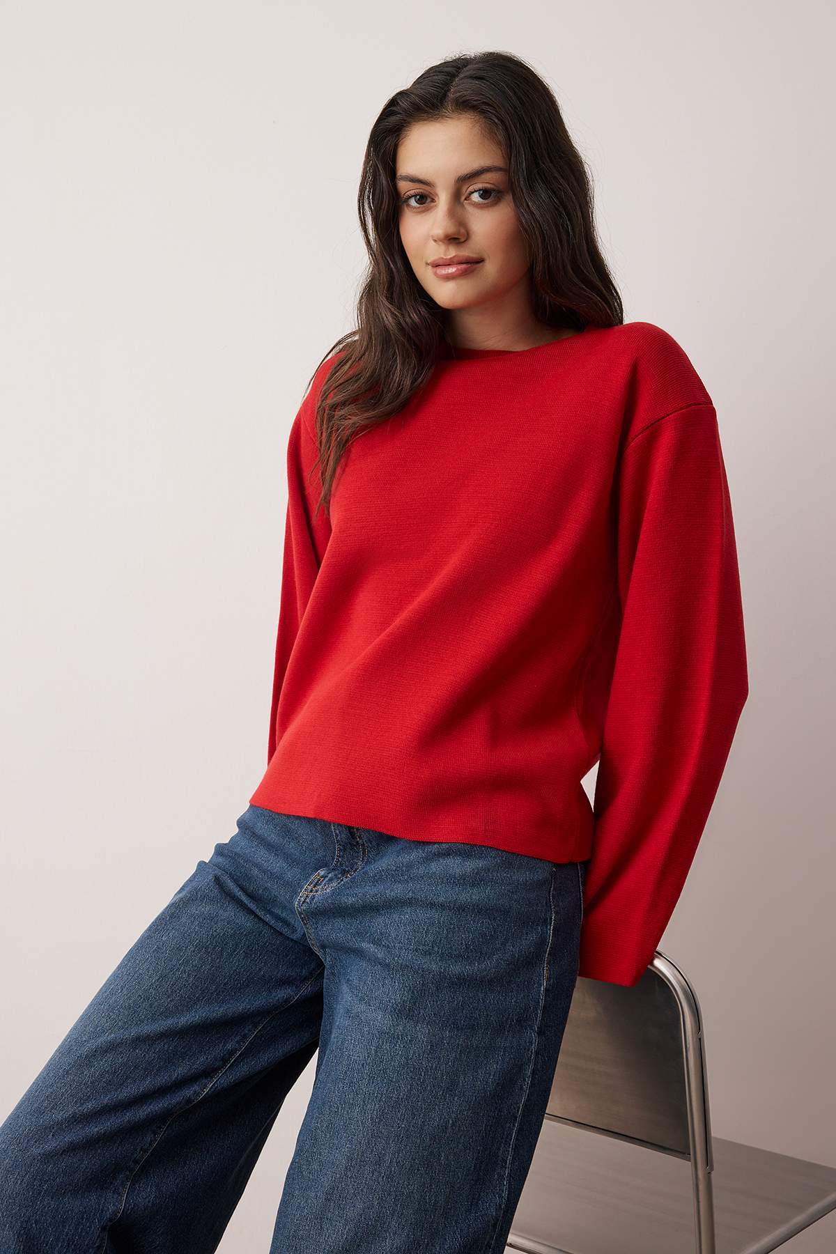 Trendyolmilla  Koyu Kırmızı More Sustainabe Basic Triko Kazak TWOAW25KZ00313 - Görsel 2