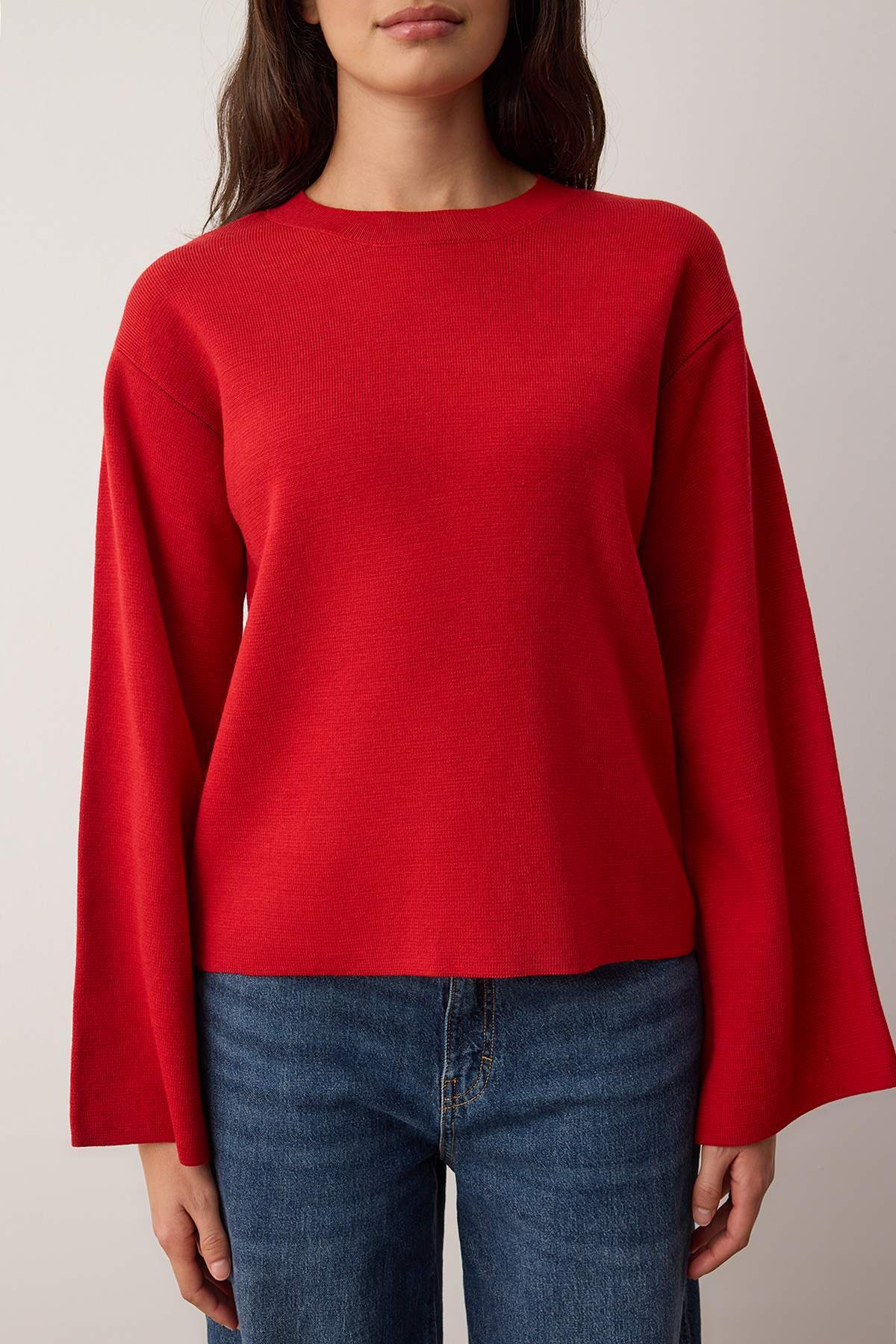 Trendyolmilla  Koyu Kırmızı More Sustainabe Basic Triko Kazak TWOAW25KZ00313 - Görsel 3