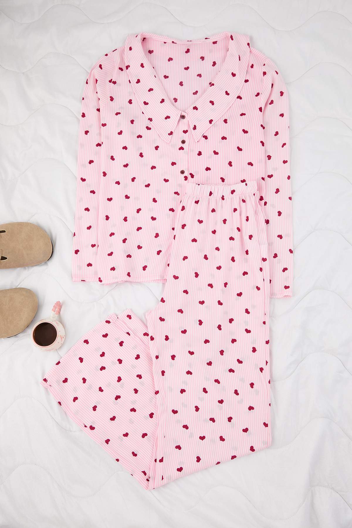 Trendyolmilla  Pembe Çizgili Viskon Dokuma Pijama Takımı THMAW26PT00106 - Görsel 5