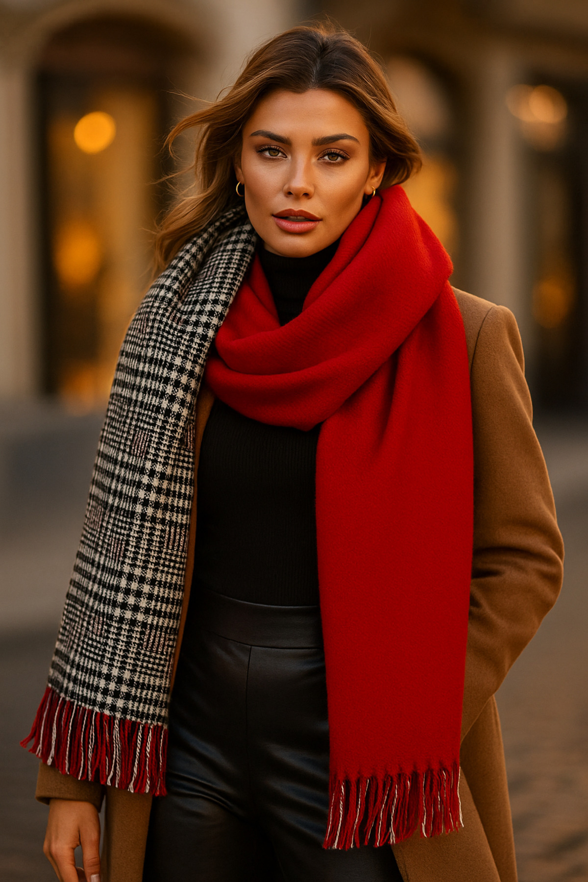 Luminos Butik Kışlık Trend Kırmızı Ekose Desenli Atkı - Şıklık Için Tasarlandı Sal1212