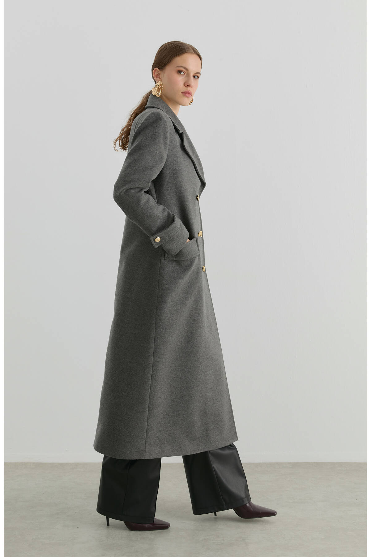 Fatma Atasoy  Blazer Maksi Gri Kaşmir Kaban - Görsel 2