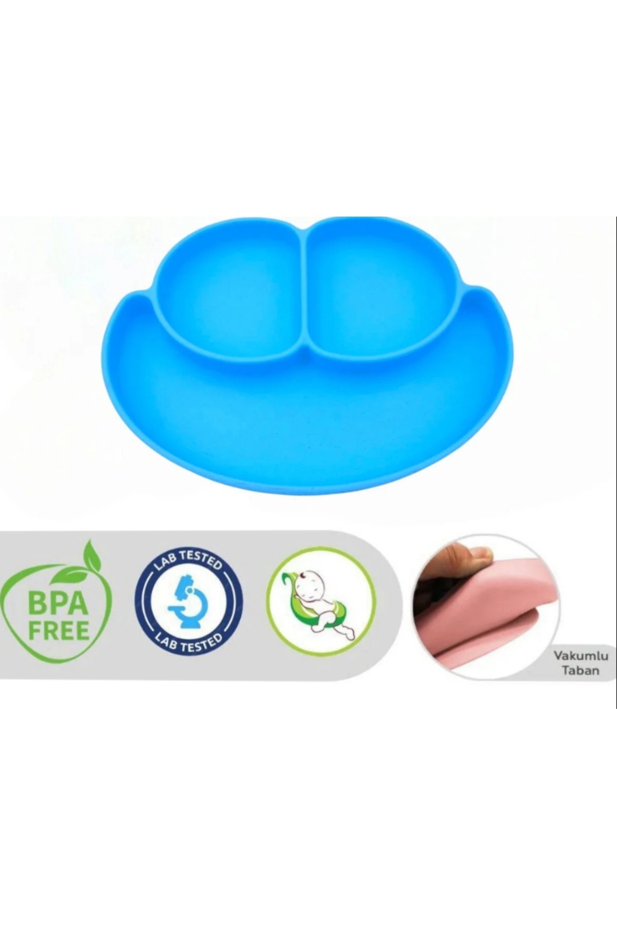 Baby Silikon Vakumlu Bölmeli Bebek Mavi Mama Tabağı
