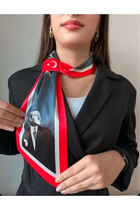 EMAYS DESIGN Atatürk İmzalı Gri Renk Kravat Eşarp – Fotoğraflı, Şık ve Anlaml...