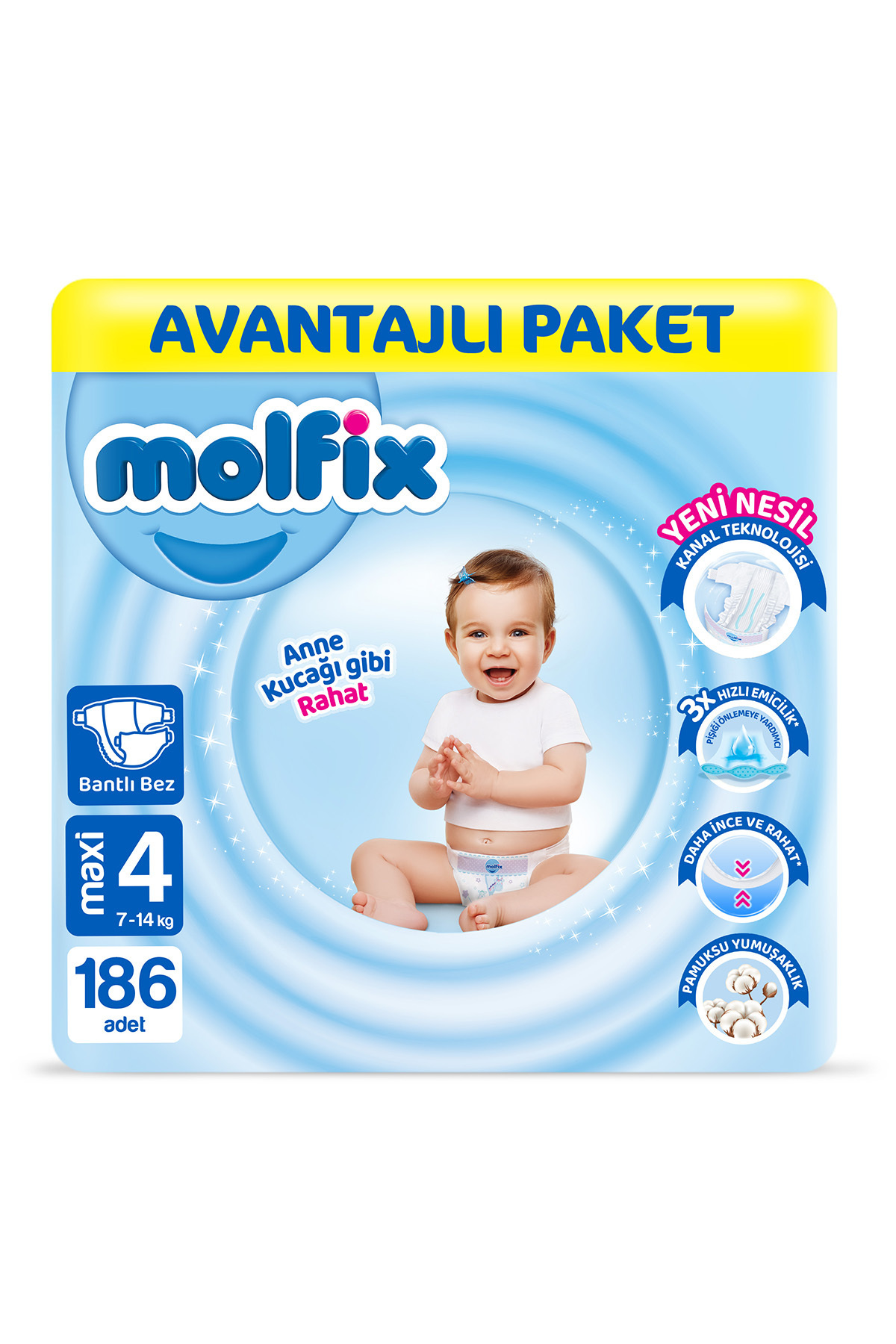 Molfix Bebek Bezi 4 Beden Maxi Avantajlı Paket 186 Adet