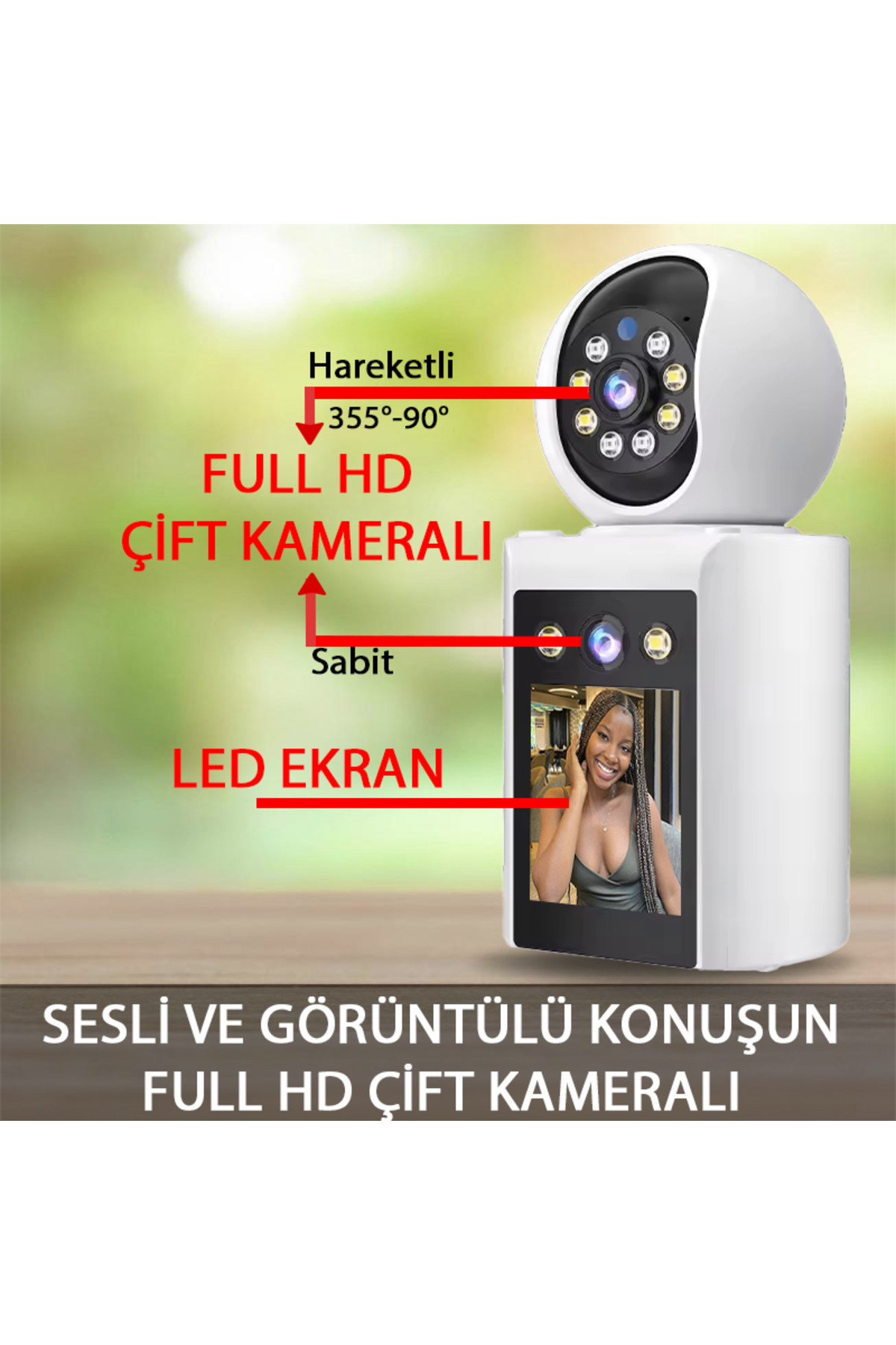 Venas Çift kameralı Monitörlü Full HD Alarmlı ev ofis bebek Güvenlik kamerası fotoğrafı 2 (önizleme)