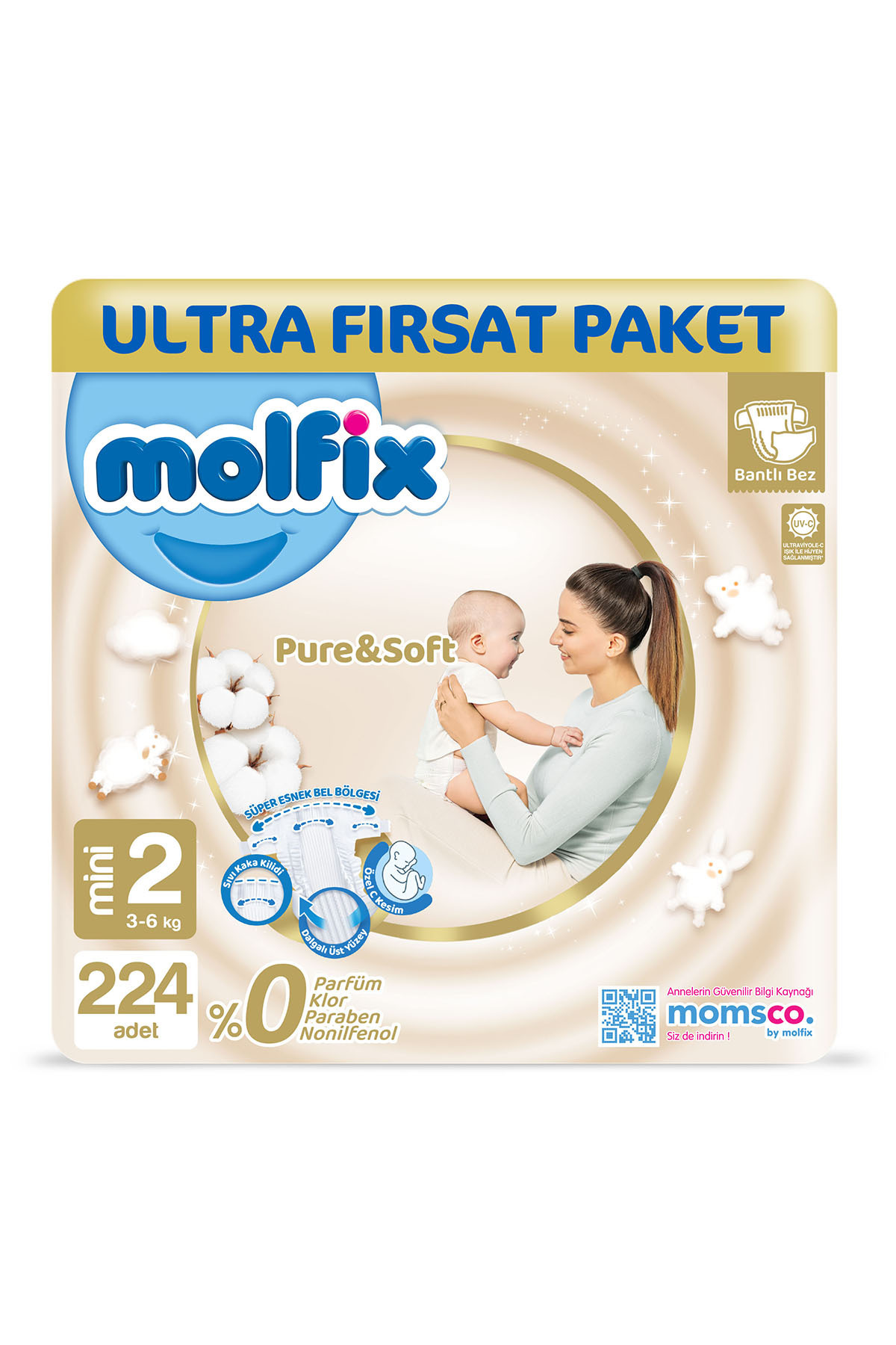 Molfix Pure & Soft Bebek Bezi 2 Beden Mini 224 Adet