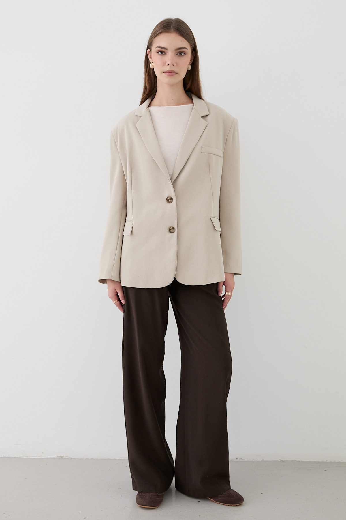 JASTE  Kadın Taş Düğme Detaylı Oversize Blazer Ceket - Görsel 2