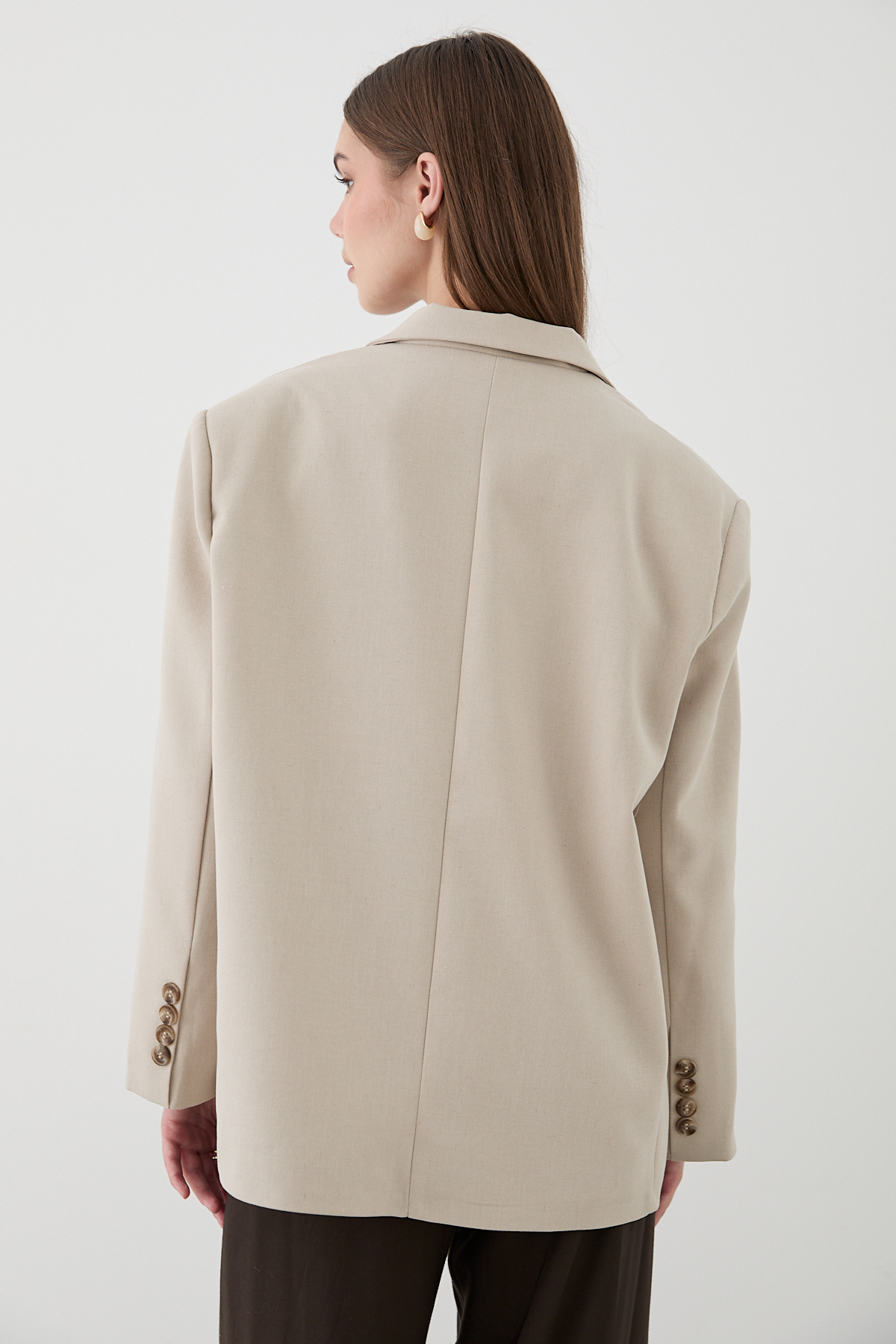 JASTE  Kadın Taş Düğme Detaylı Oversize Blazer Ceket - Görsel 7