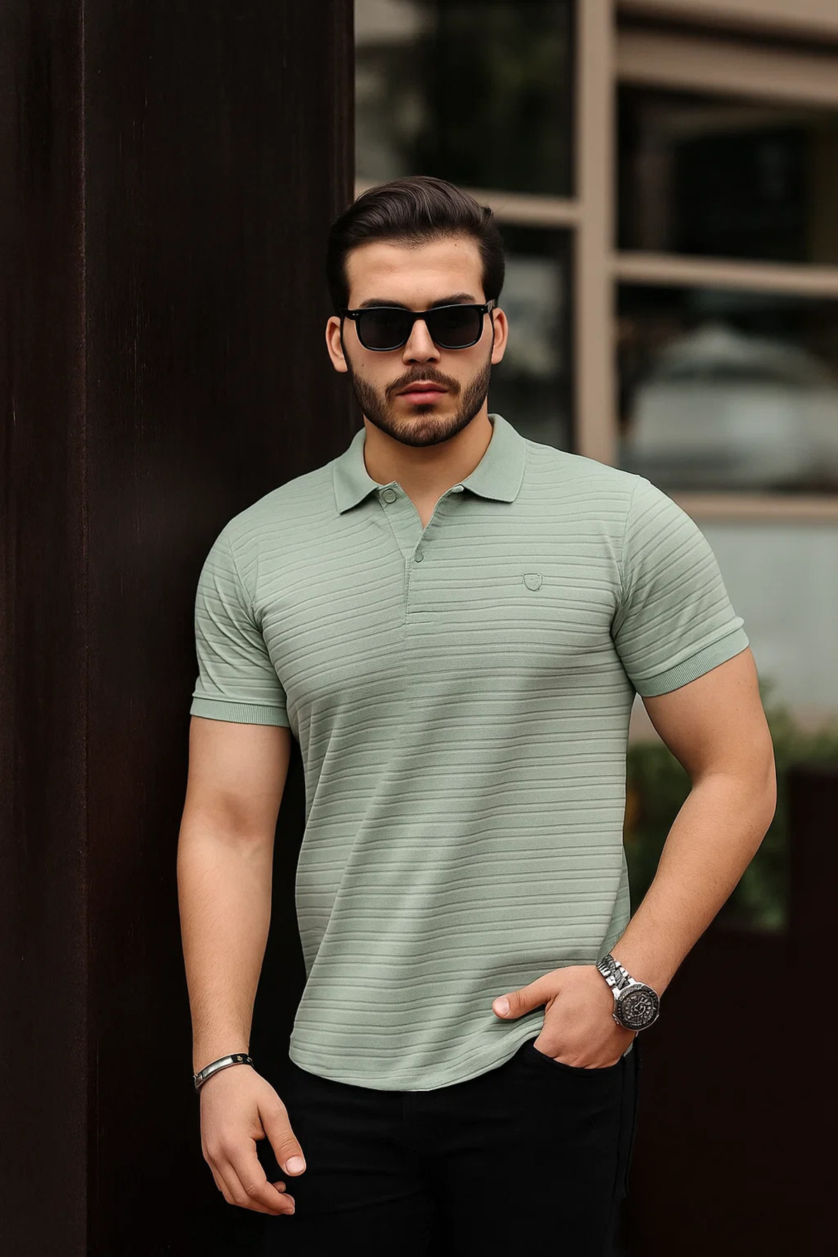 COMBİNE MİCHAİL  Erkek %100 Pamuklu Kumaş Slim Fit Kesim Çağla Polo Yaka T-shirt - Görsel 5