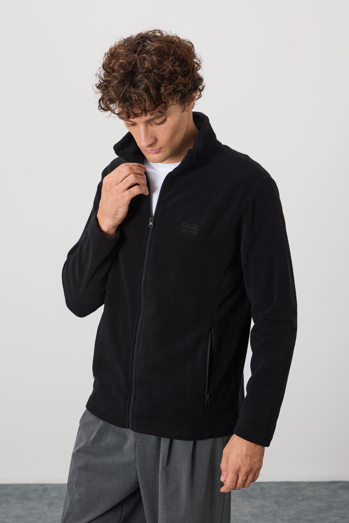 AIR JONES Hardy Siyah Standart Kalıp Polar Erkek Sweatshirt - 88299 görsel 5