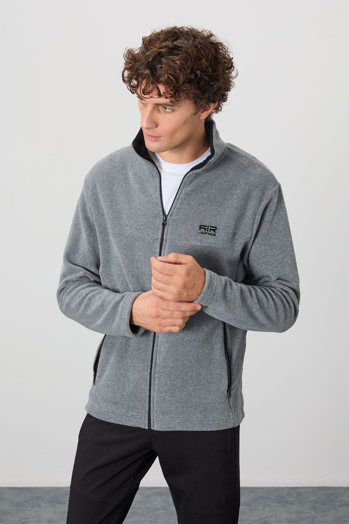 AIR JONES Hardy Gri Melanj Standart Kalıp Polar Erkek Sweatshirt - 88299 görsel 3