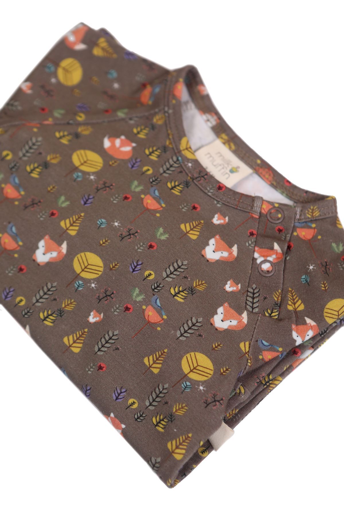 Milk & Muffin Kahverengi Tilki Ve Orman Desenli Uzun Kollu Bebek Tulum fotoğrafı 3 (önizleme)