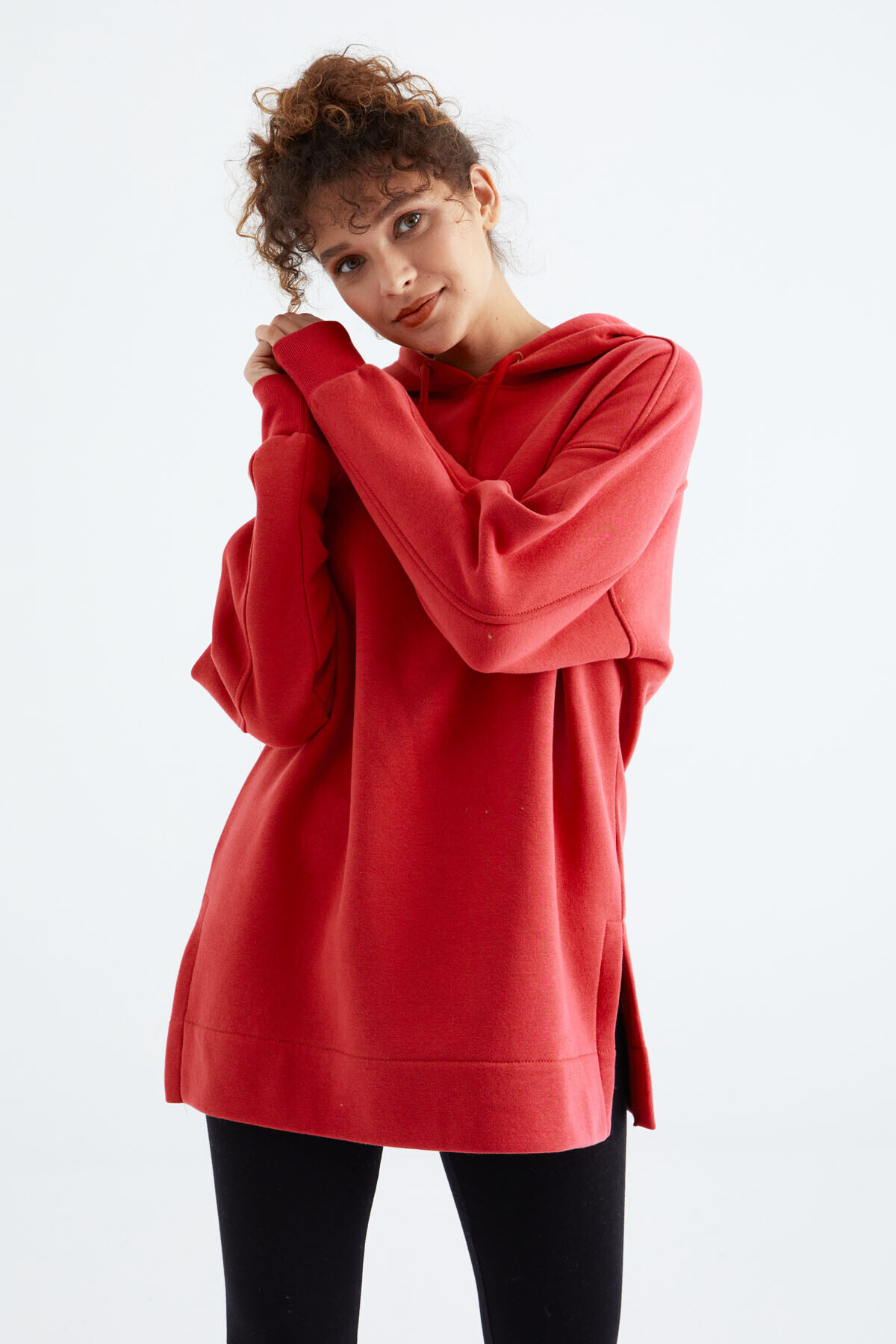 سویشرت تونیک کلاهدار اوور سایز Fiesta Reglan Kol Basic - 97242