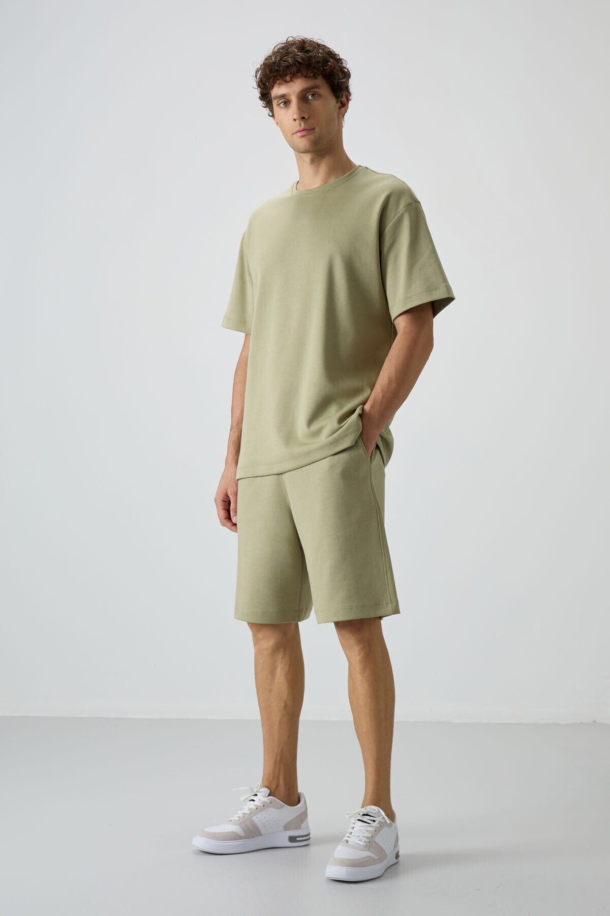 Open Age Cotton Thick Soft Textured Oversize Fit Basic Men's Shorts Set - 85249