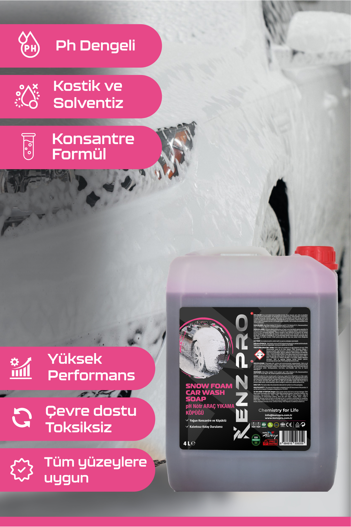 KenzPro KNZP1509 Ph Nötr Araç Yıkama Köpüğü - Snow Foam Car