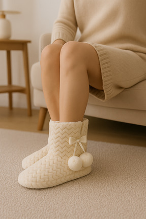 Shoebuo Kadın RP-Zigzag Panduf Düz Taban Kışlık Ev Ayakkabısı