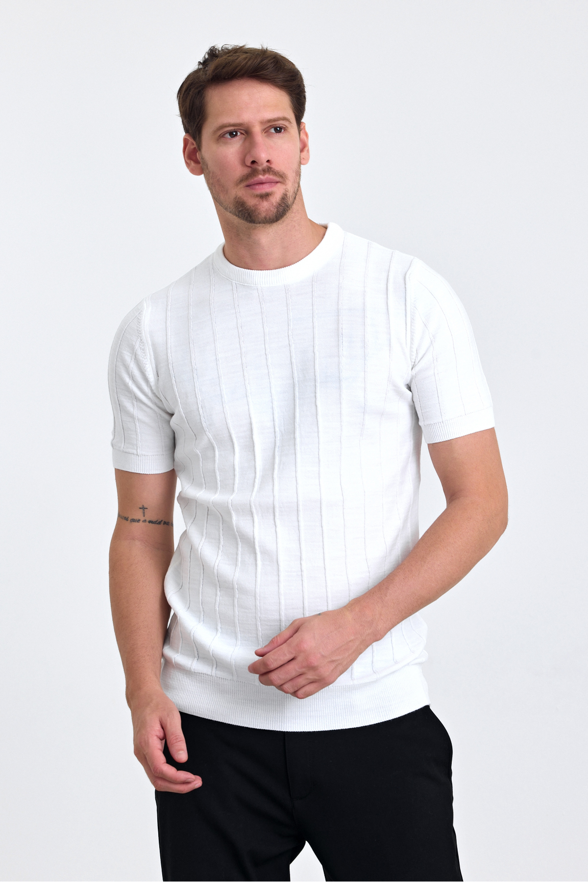 COMBİNE MİCHAİL Beyaz Bisiklet Yaka Triko Erkek T-shirt görsel 3