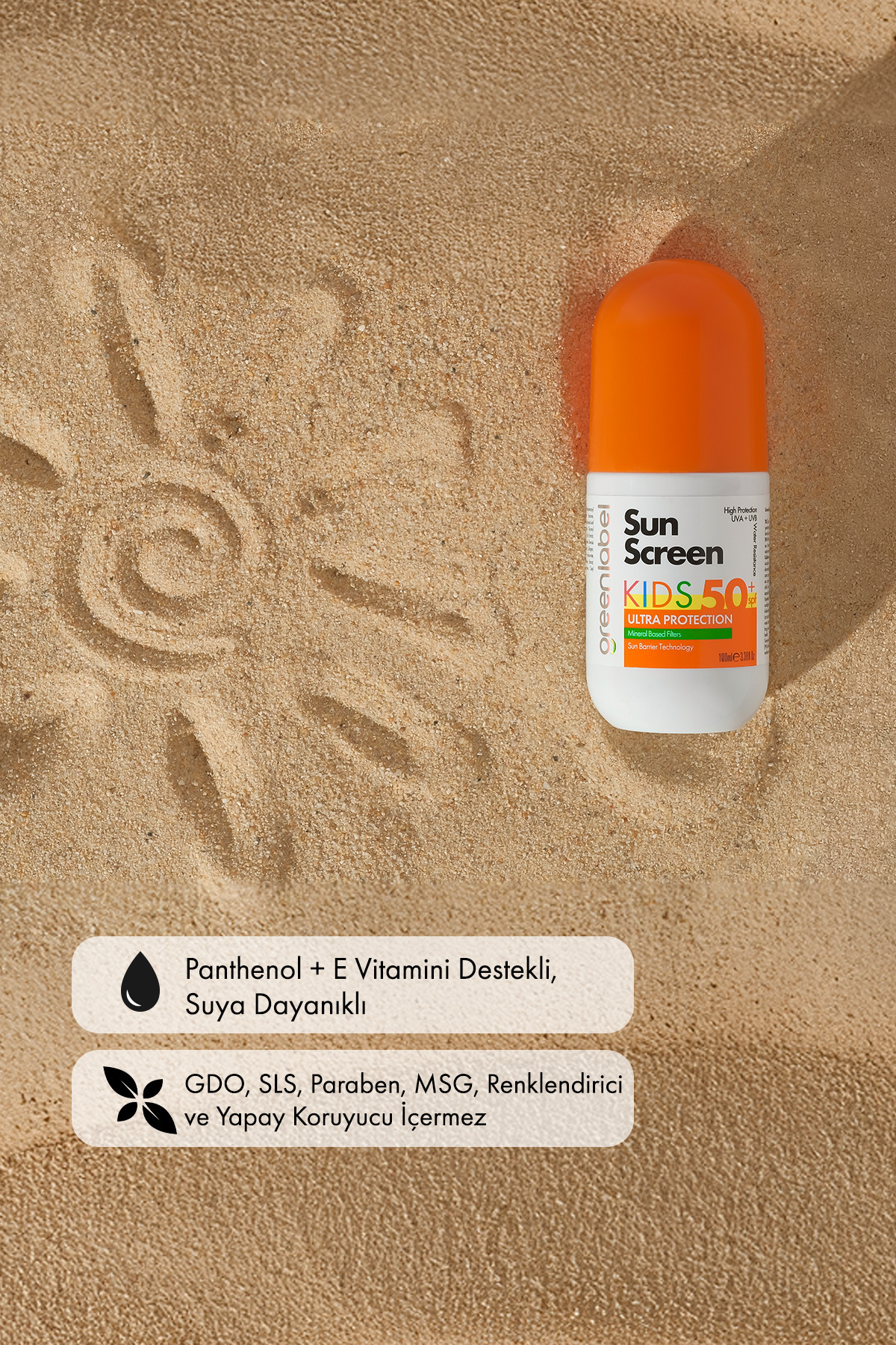Green Label Çocuk Yüz Ve Vücut Kremi Yüksek Korumalı Kids Sun Spf 50 Mineral Bazlı Güneş Koruyucu Krem 100 ml fotoğrafı 2 (önizleme)