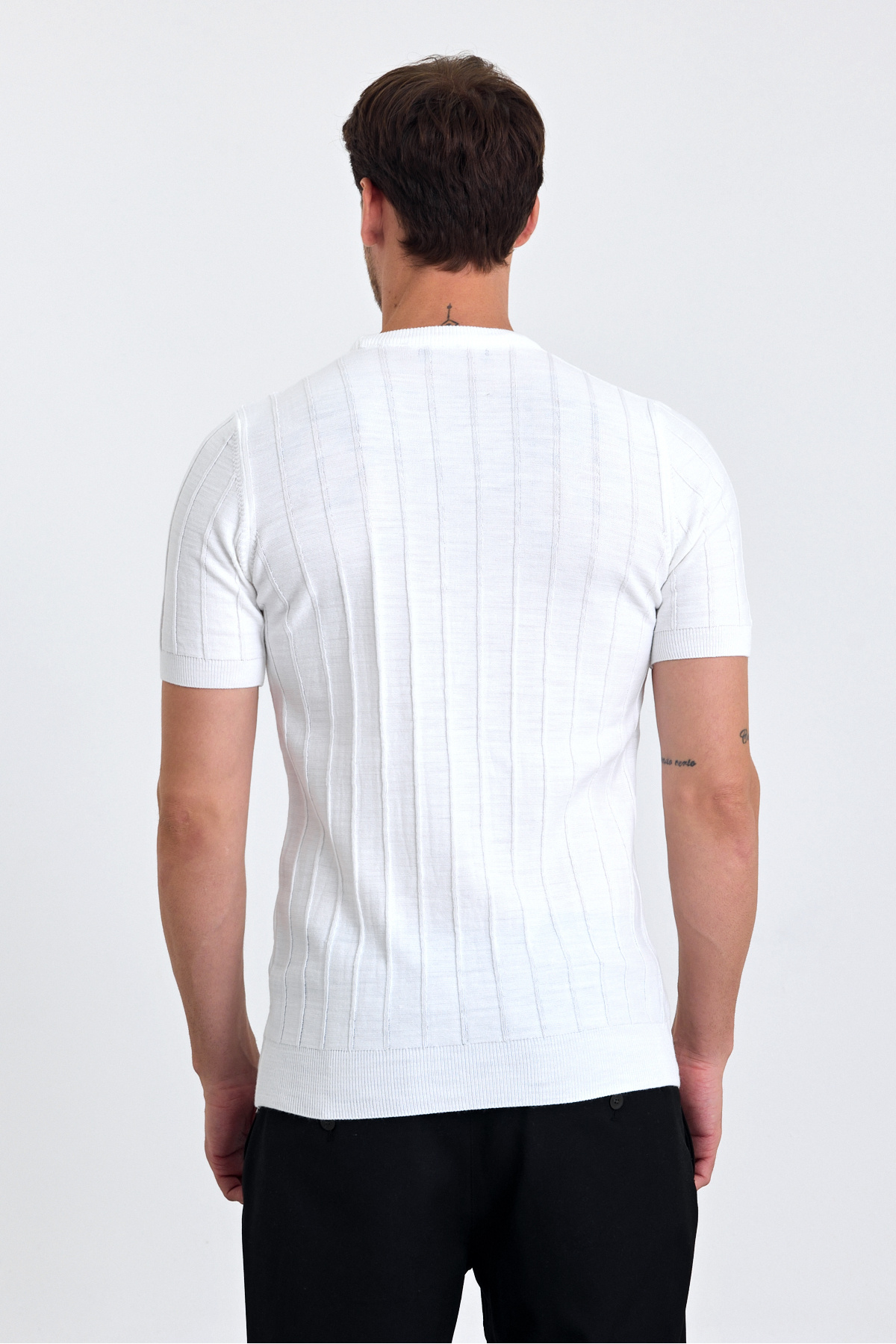 COMBİNE MİCHAİL Beyaz Bisiklet Yaka Triko Erkek T-shirt görsel 7