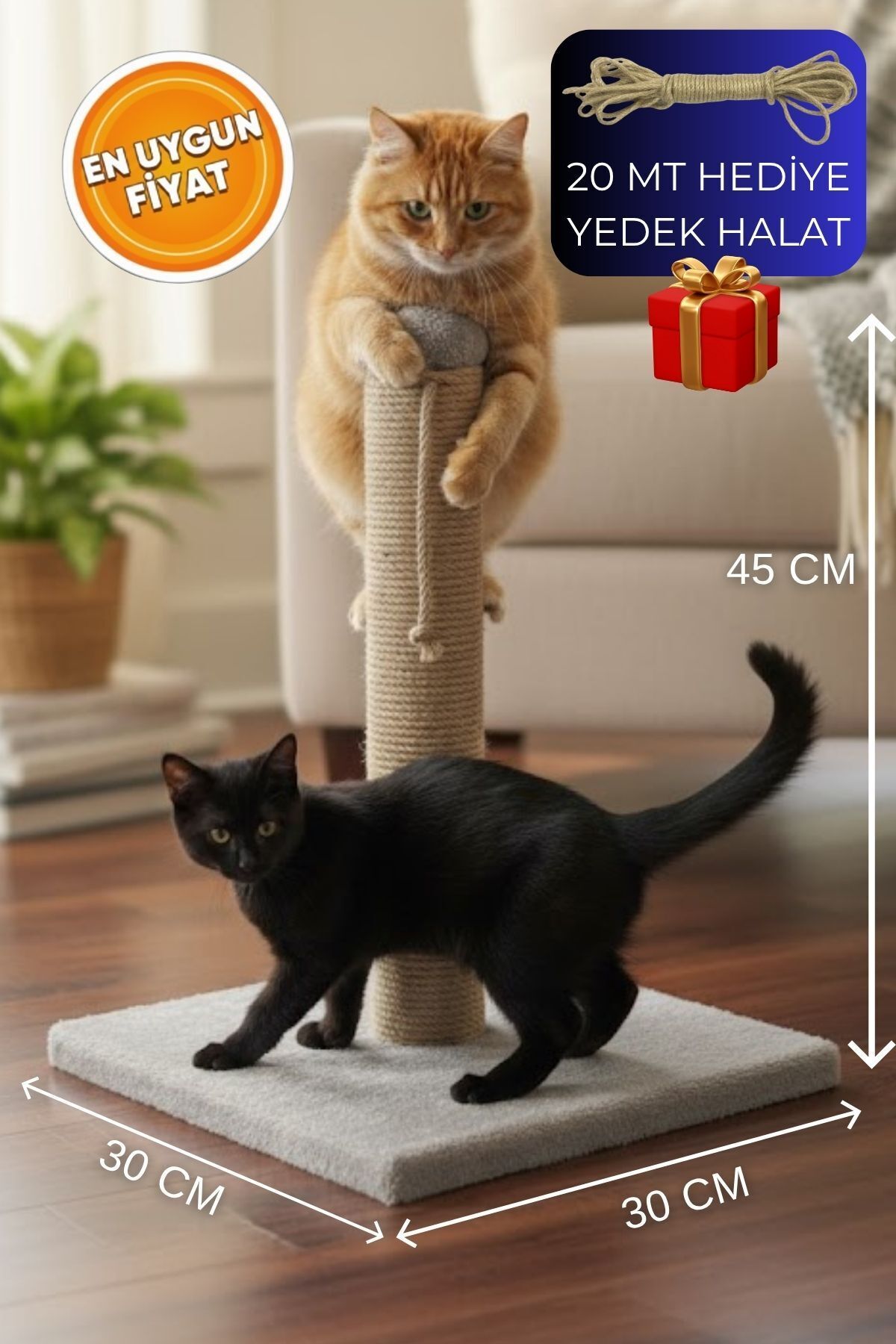 GÖKDAĞ GROUP HEDİYELİ 45 CM Premium Kedi Tırmalama Tahtası Oyun Direği