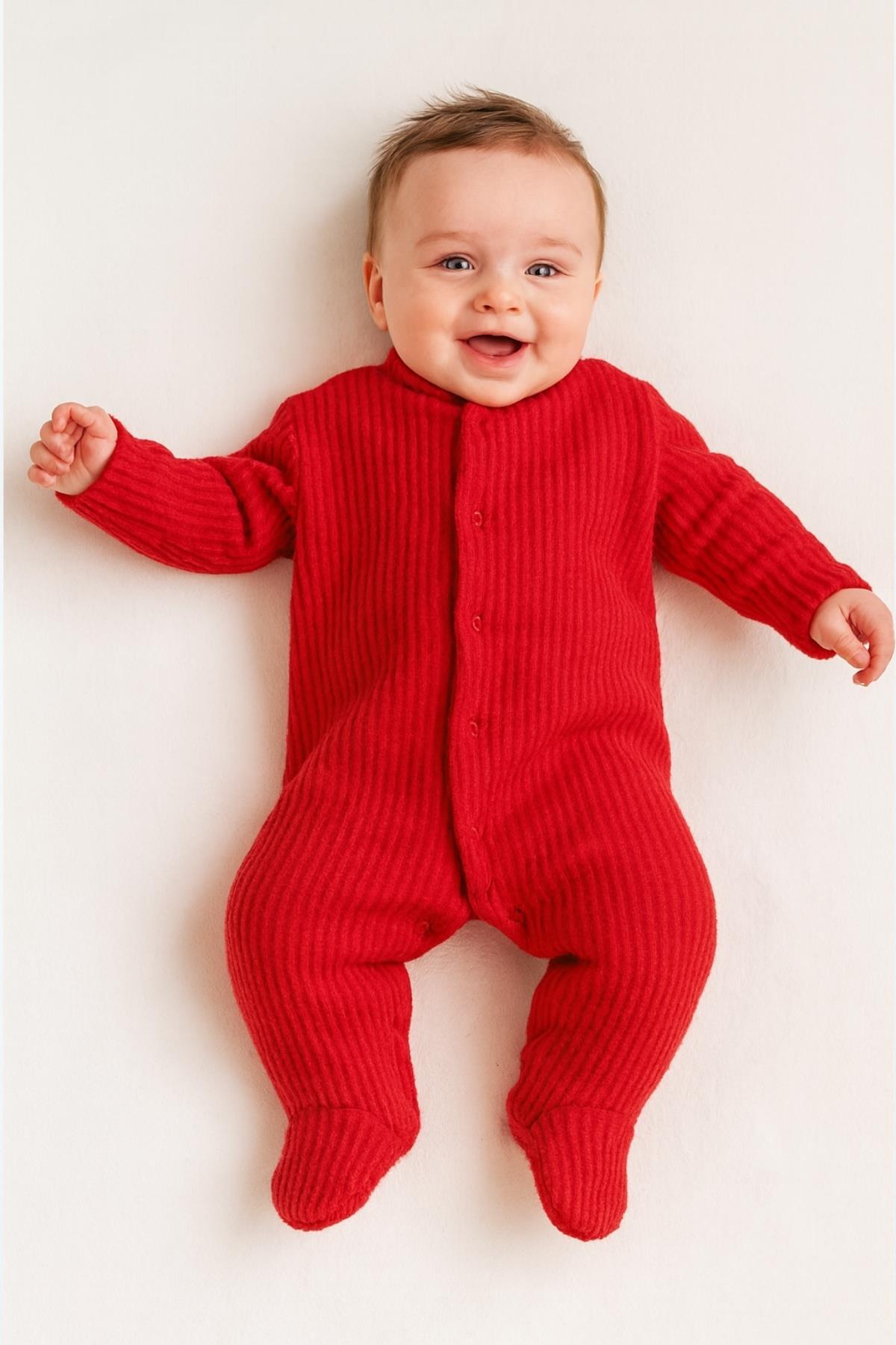 Lolons Triko Uzun Kol Patikli Bebek Tulum Kırmızı fotoğrafı 2 (önizleme)