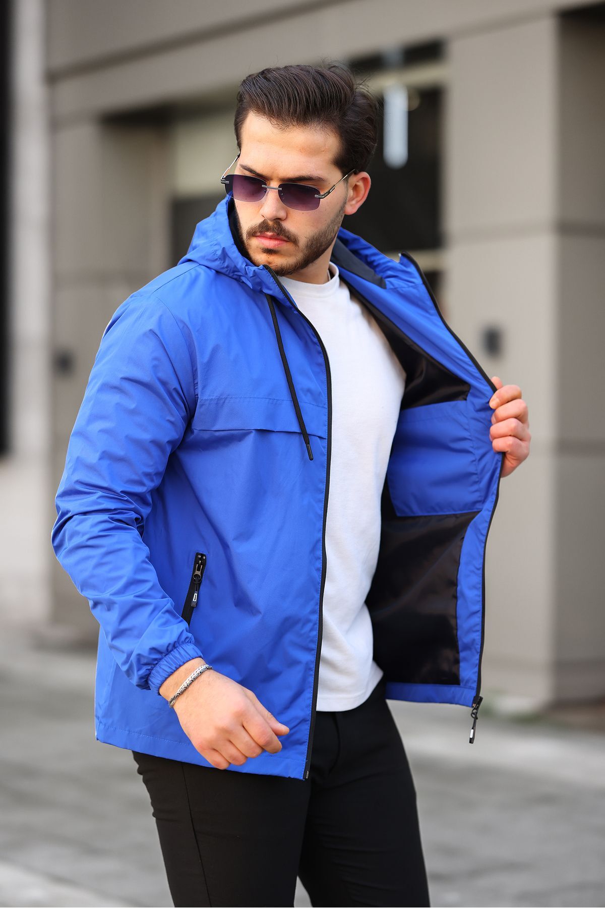 comstar  Erkek Içi Astarlı Suya Dayanıklı Kapüşonlu Cepli Yağmurluk - Görsel 6