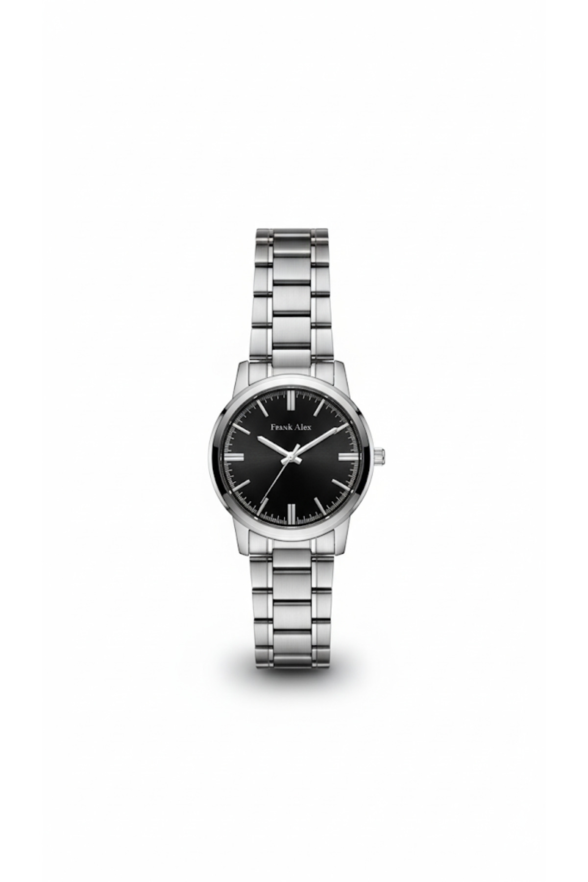 ساعت مچی مردانه نقره‌ای رنگ، صفحه مشکی - بند فلزی شیک، ۲ سال گارانتی