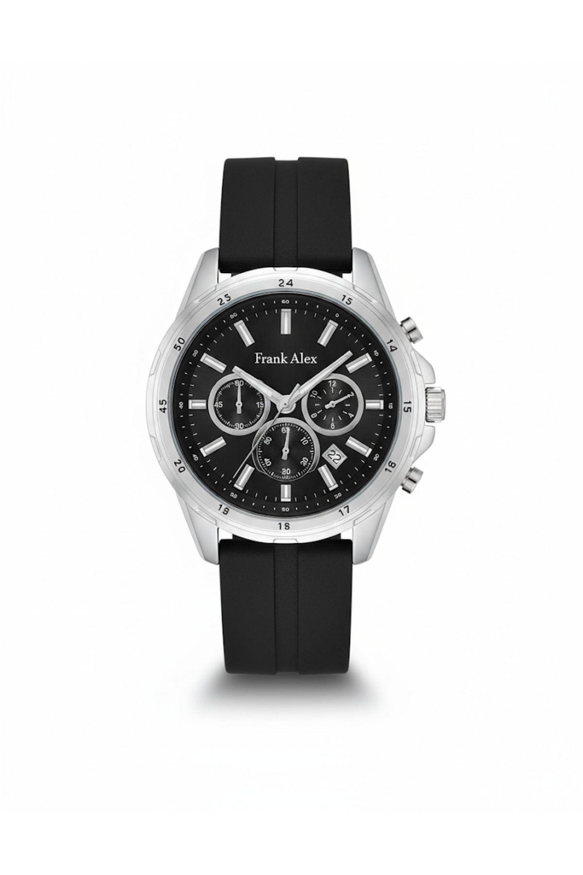 ساعت مچی مردانه نقره‌ای رنگ، صفحه مشکی با تقویم - بند سیلیکونی شیک، ۲ سال گارانتی