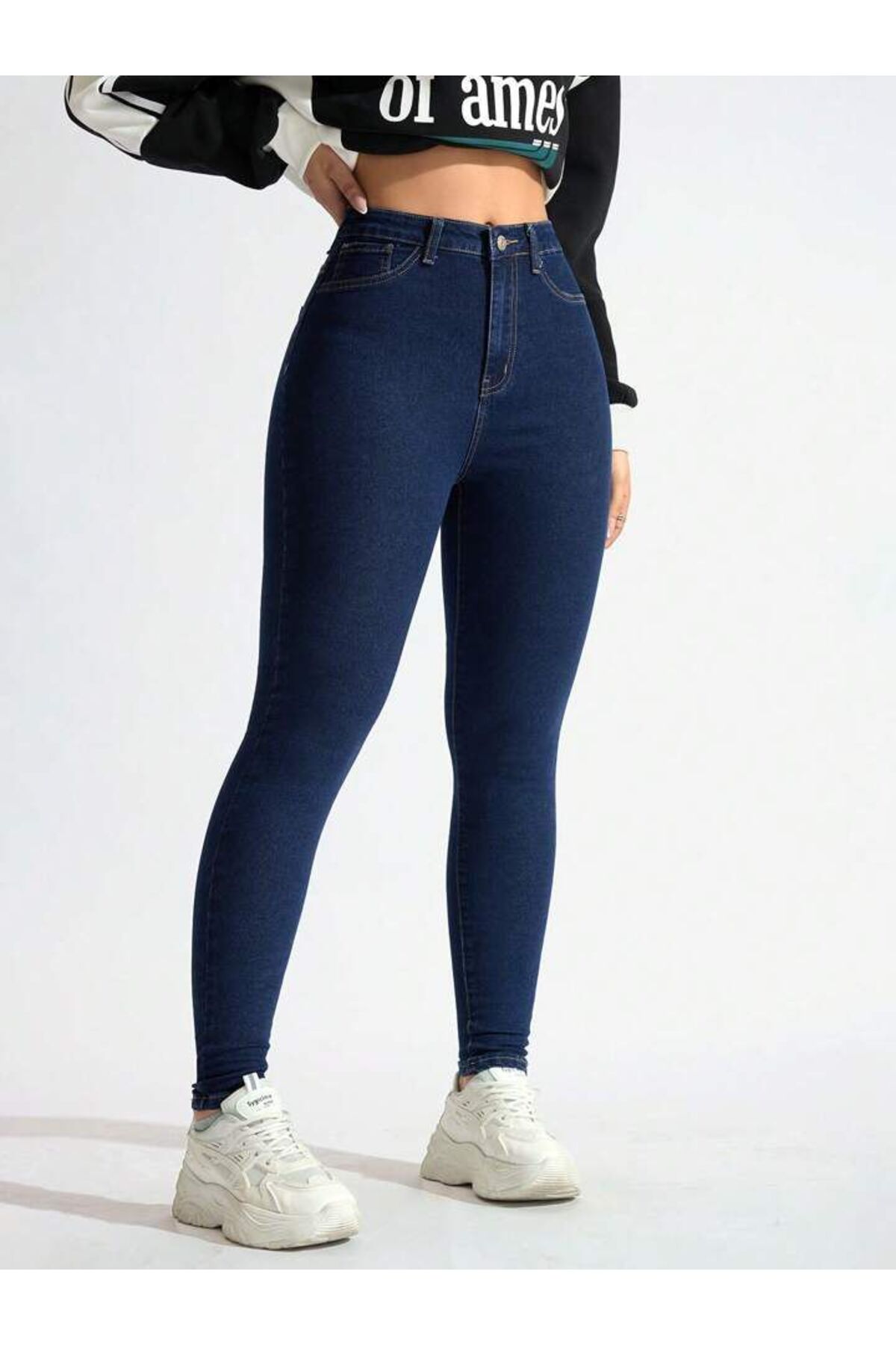 Linarose Kadın Siyah Skinny Dar Paça Toparlayıcı Pantolon Jean Solmaz Kadın Jean görsel 5