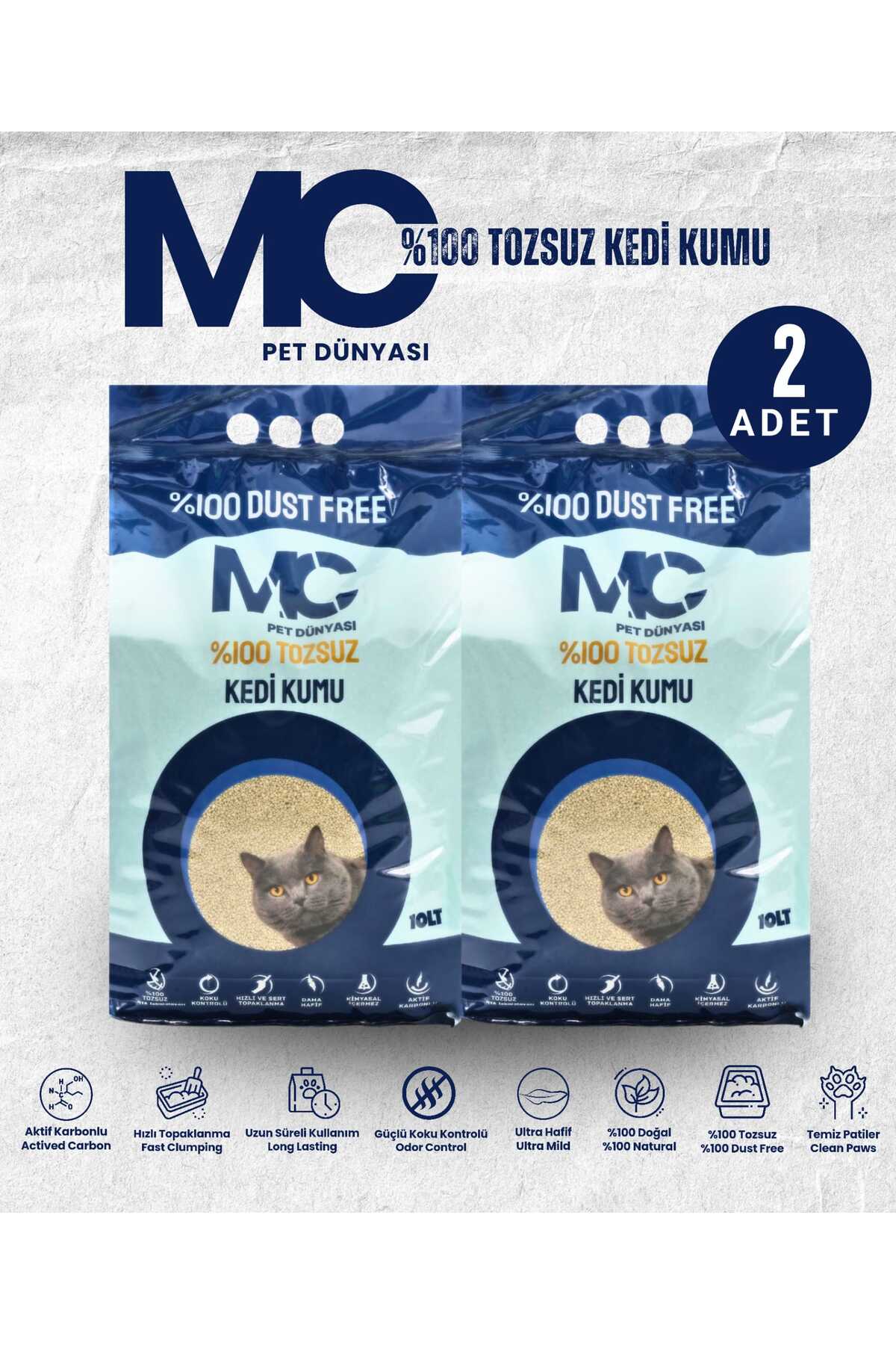 MCPET MC PET DÜNYASI %100 TOZSUZ KEDİ KUMU 10LTX2 Adet Kokusuz,Topaklanan (Anti Alerjik)