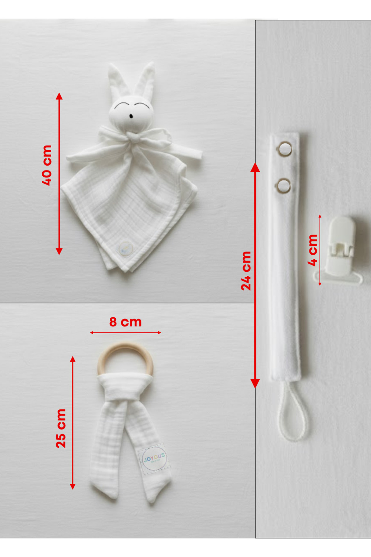 Joyous Mom Kids Hoş Geldin Bebek Seti 3'lü %100 Pamuk Müslin Set Diş Kaşıyıcı Emzik Askısı Uyku Arkadaşı Yenidoğan fotoğrafı 5 (önizleme)