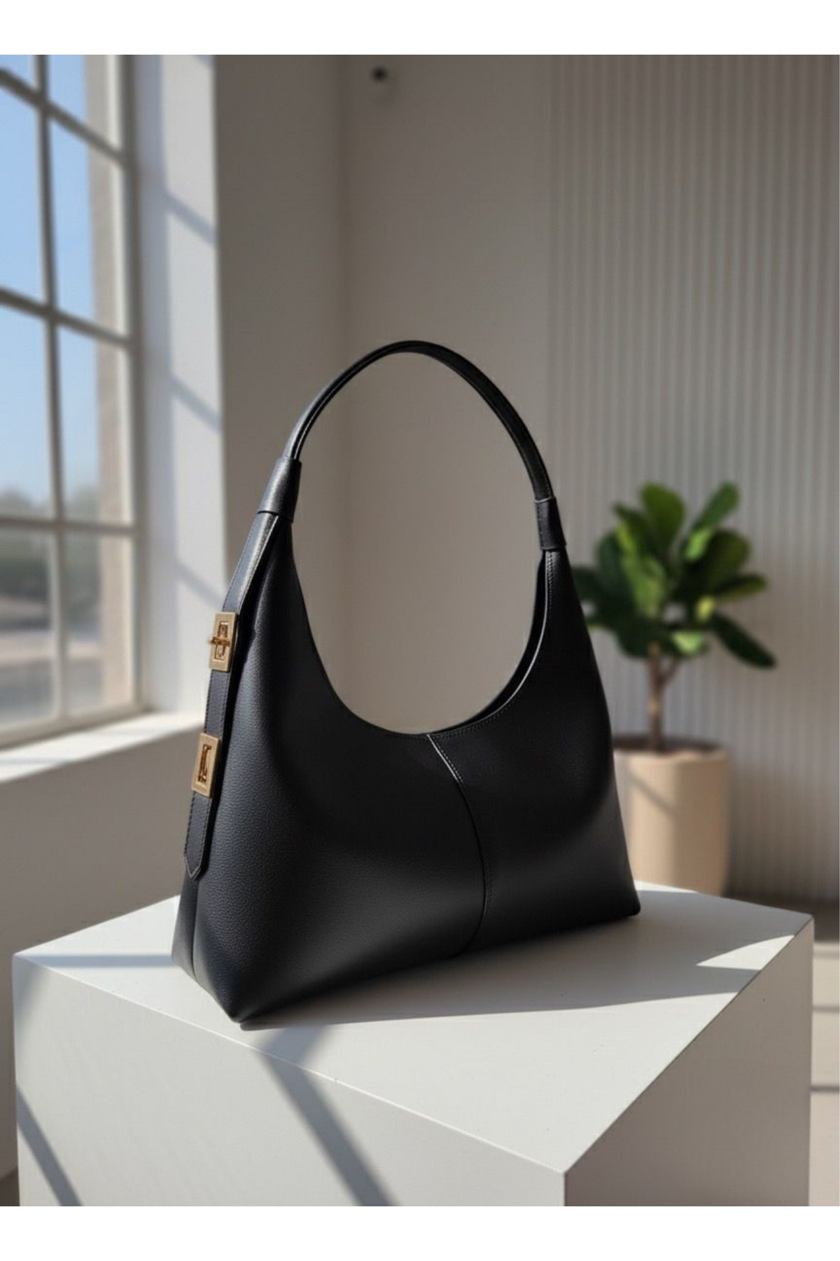 Elory Grace Mira Series Women's Black Shoulder Bag - Lined Special Cut Baguette Clutch Bag