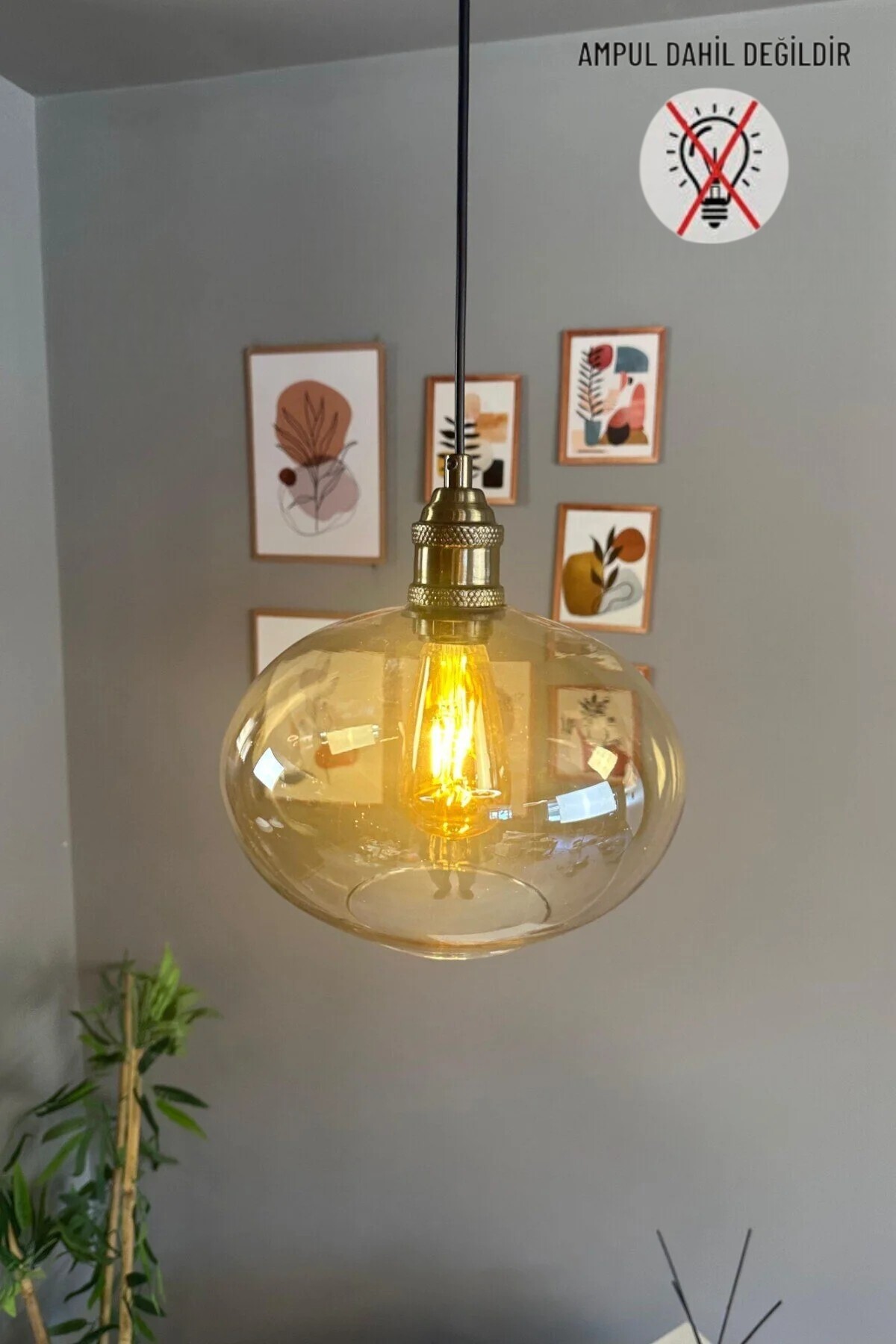 Solvia Glass Honey Color Single Chandelier Tulip Headboard Retro Pendant Lamp Living Room Lighting