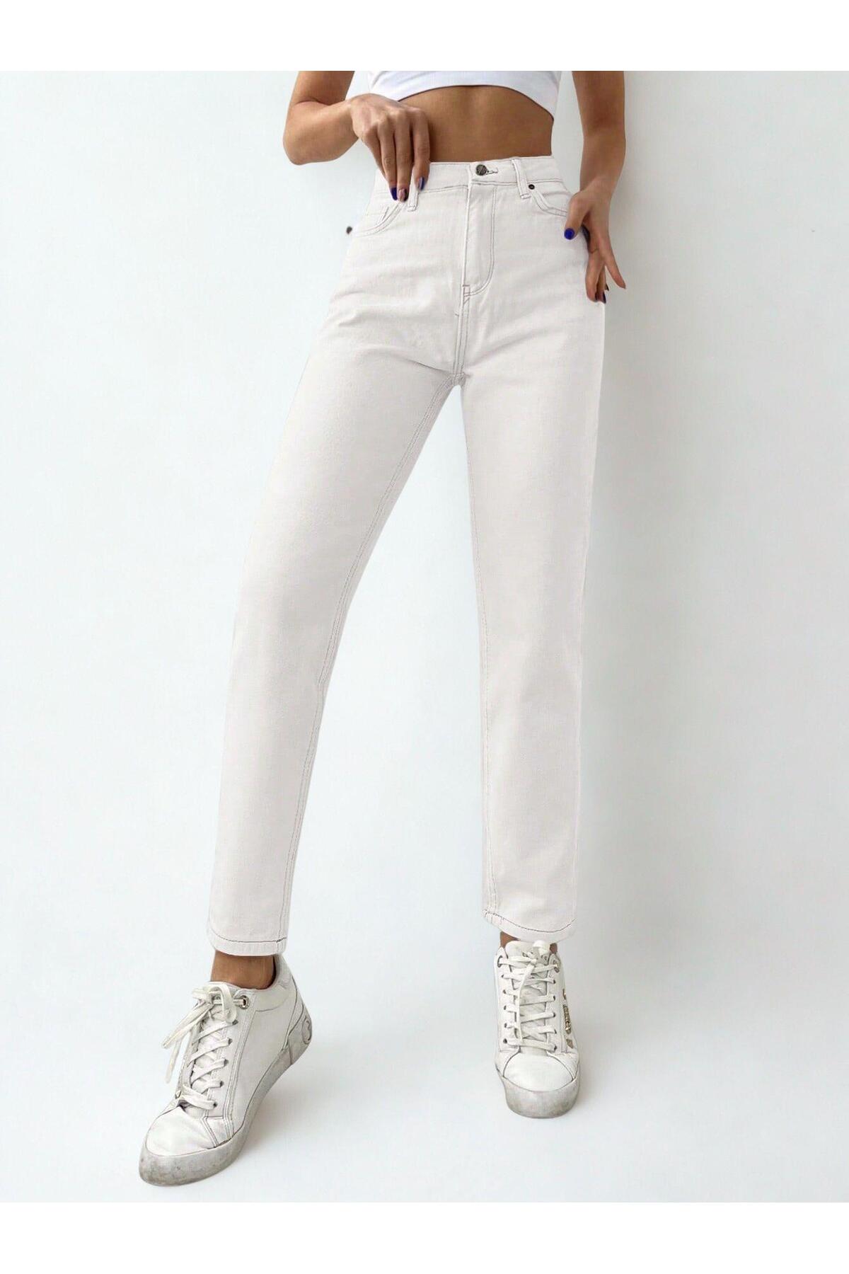 Polo State  Kadın Mom Fit Jeans Kot Pantolon Beyaz - Görsel 2