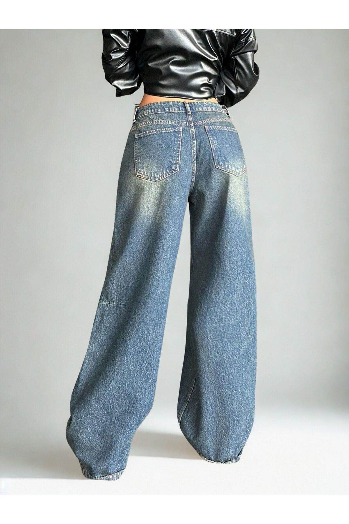 Polo State  Kadın Bol Kalıp Kot Pantolon Lacivert - Görsel 4