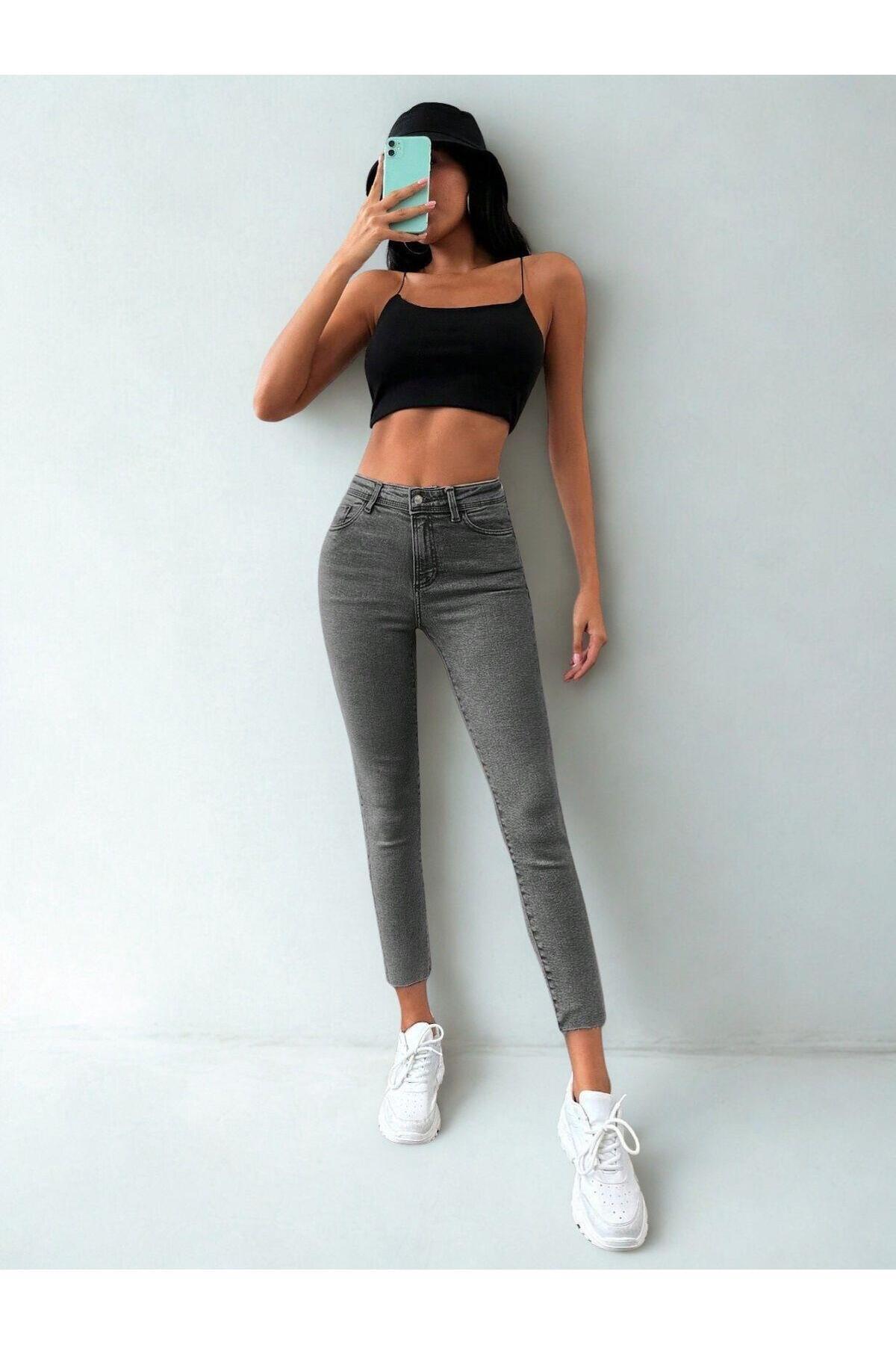 Polo State Тесни дамски дънки с висока талия - сиви