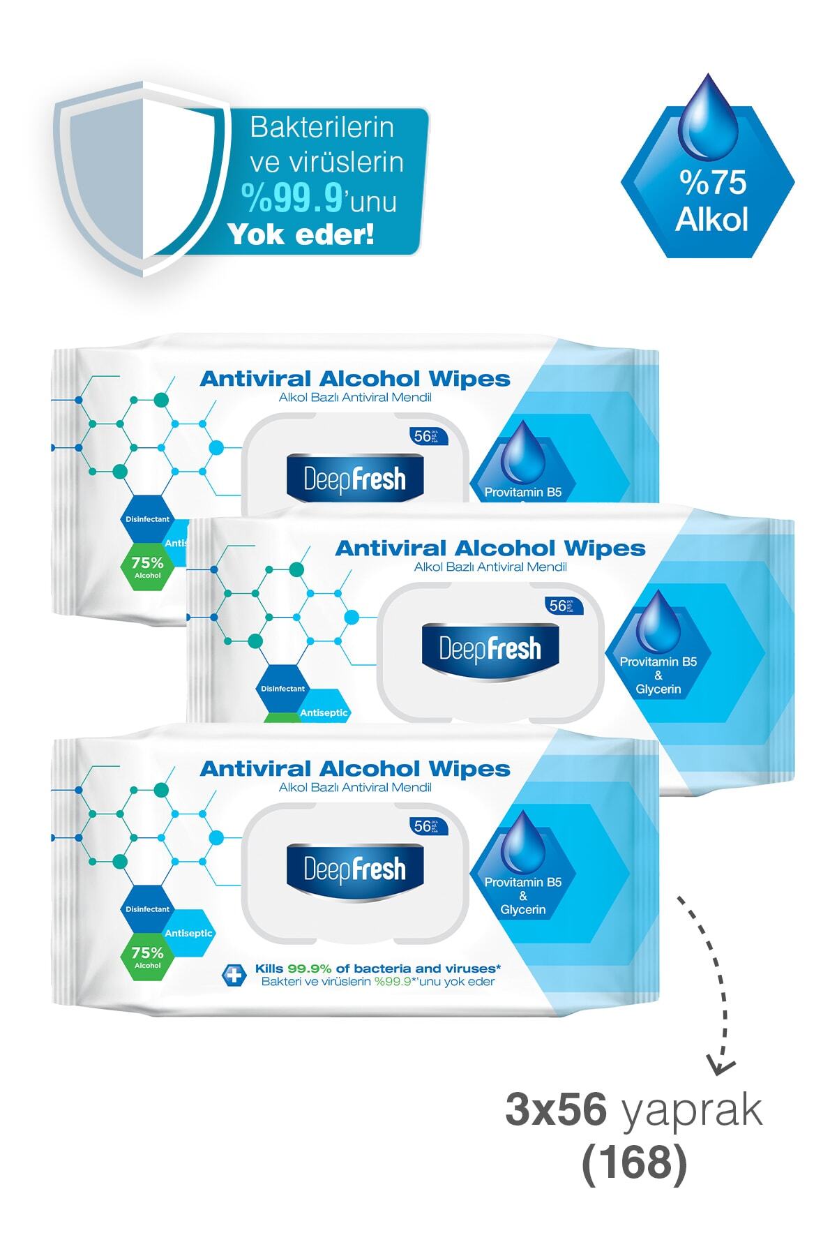 Deep Fresh Alkollü Antiviral Islak Mendil 3 x 56 Yaprak fotoğrafı 3 (önizleme)