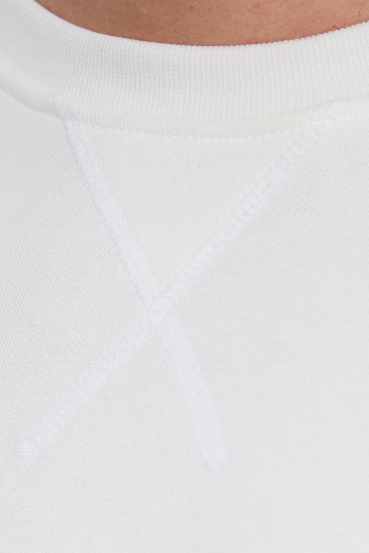 Tudors  Unisex Relax Fit Rahat Kesim %100 Pamuk 3 İplik Basic Beyaz Bisiklet Yaka Sweatshirt - Görsel 6