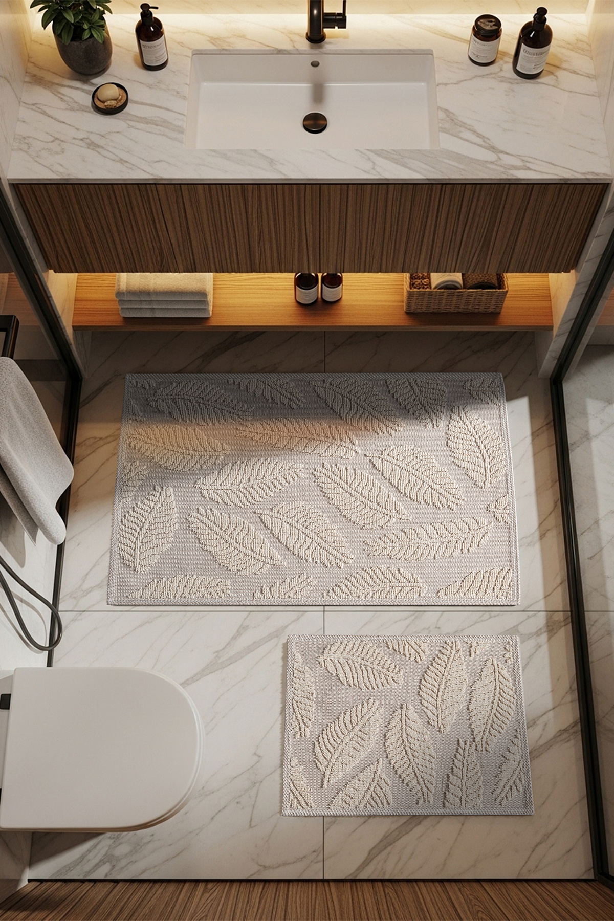 Cotto Home Sakura Sk007a Doğal Pamuk 2'li Banyo Paspas Seti 60x100 60x50cm Kaymaz Taban Makinada Yıkanabilir