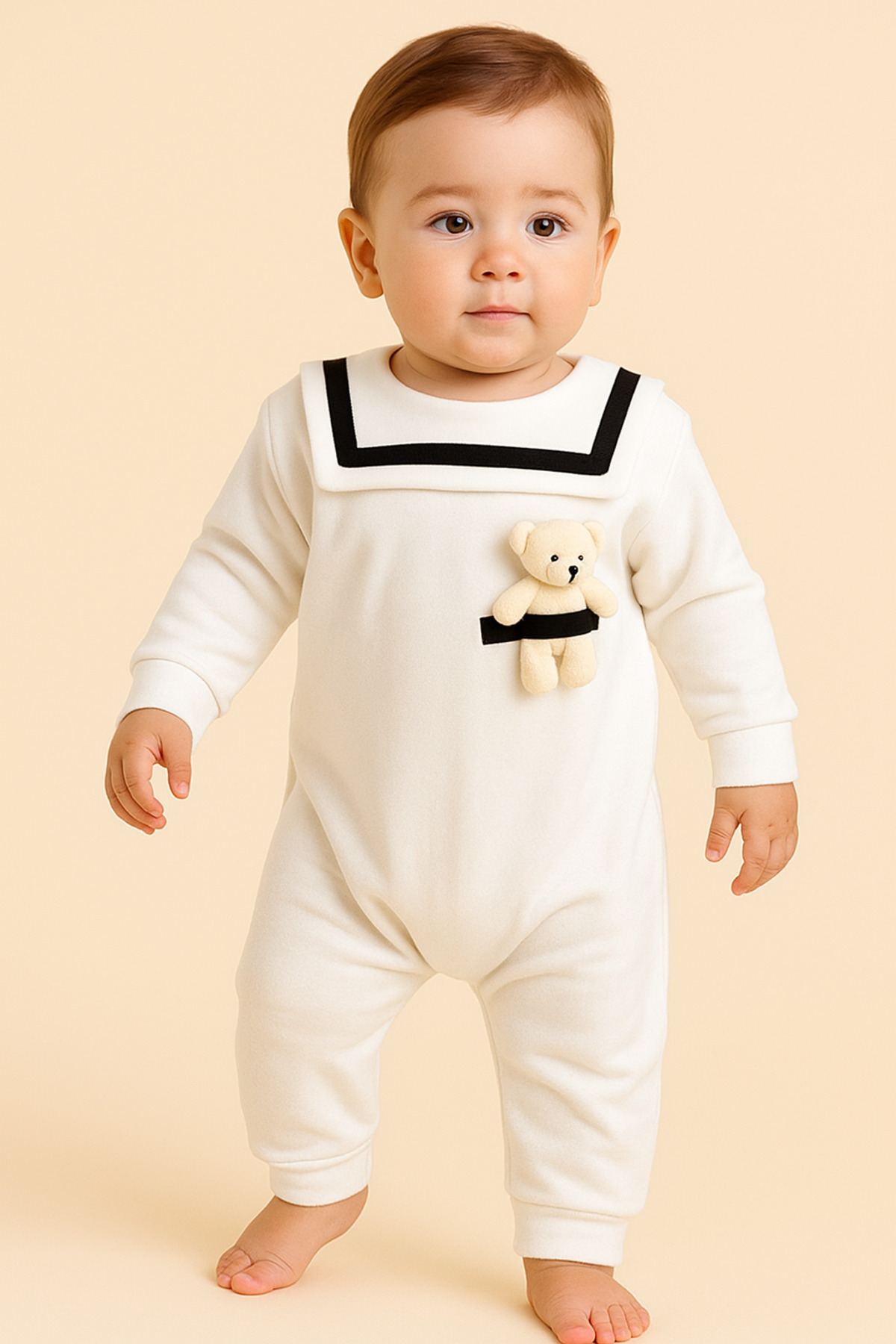 MBK GARDEN Şık Bebek Tulum – Denizci Yaka Ayıcıklı, Geniş Kalıp – MBK GARDEN 3-12 Ay fotoğrafı 2 (önizleme)