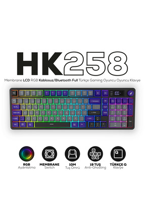 Hawk Gaming Chair HK258 Membrane LCD RGB Kablosuz/Bluetooth Gri Mor Full Türk...
