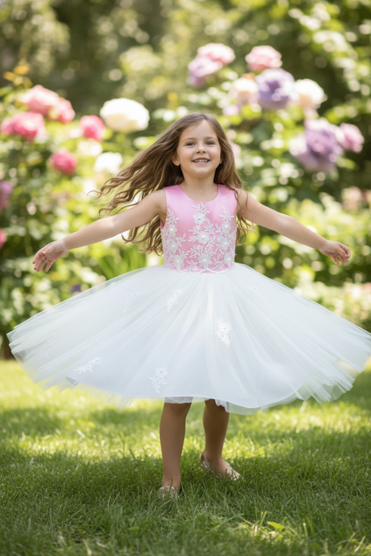 Dide Kids Dide Kız Çocuk Dantelli Pembe Abiye Elbise