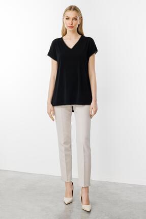 Butik Triko Mutlu Ertan Kadın Ribana Kombinli V Yaka Basic Bluz Siyah 30338