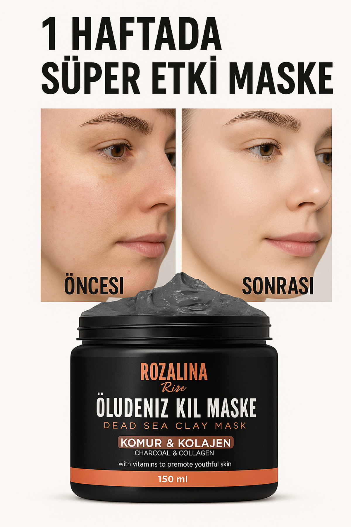 Rozalina Rise Collagen Ölüdeniz Kil Maskesi Leke,giderici Akne Ve Siyah Nokta Giderici Maske 150gr