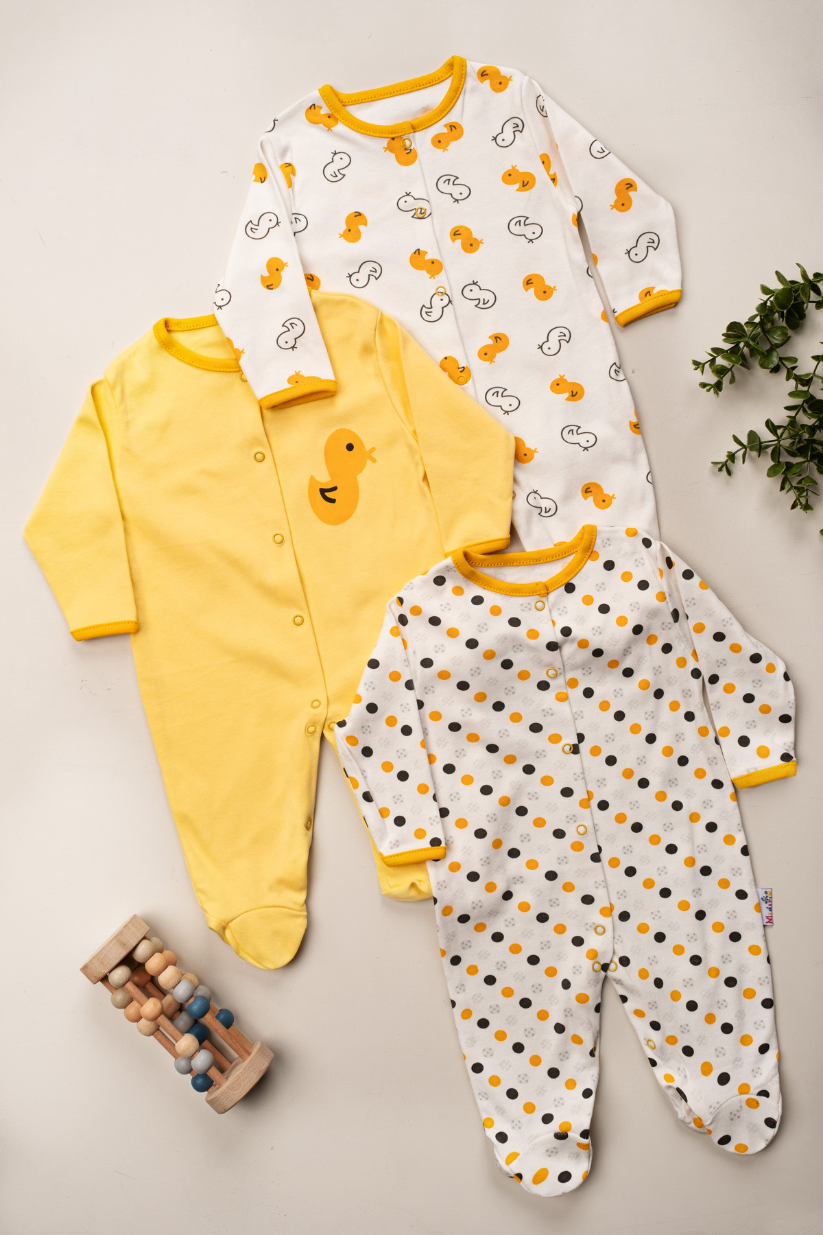 ENİA BABY Erkek Kız Bebek Kıyafeti Ördek Desenli %100 Pamuklu Patikli Mevsimlik Renkli 3lü Tulum Set Yenidoğan fotoğrafı 2 (önizleme)