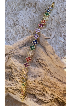 Emira Luxe Accessory Çelik 14k Renkli Taşlı Model Bileklik 16+2 cm