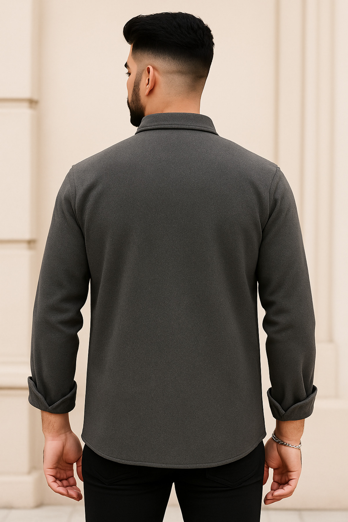 mavisima erkek giyimi  Erkek Gri Kaşe Oduncu Tarzı Gömlek Ceket – Rahat Kalıp Yeni Sezon Kışlık Moda Trend - Görsel 6