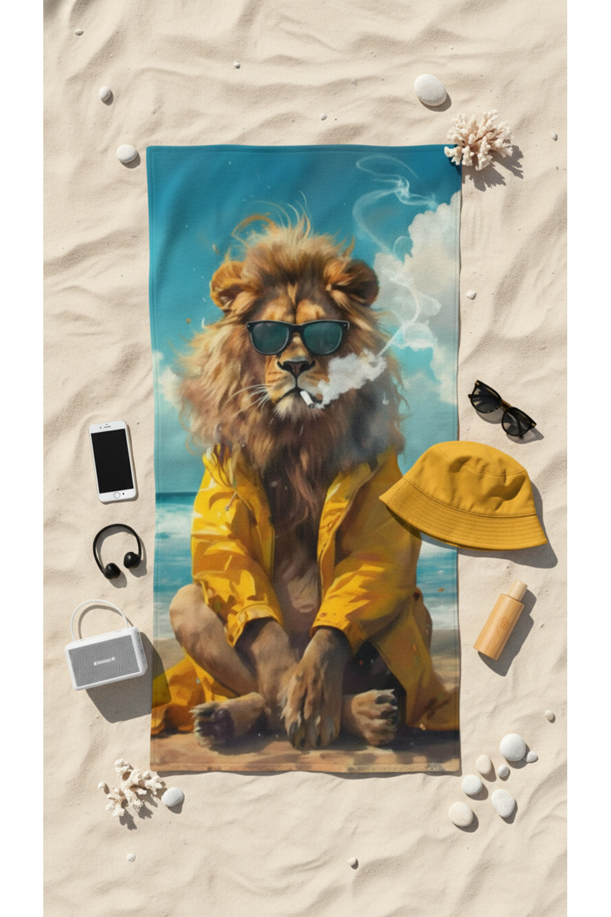 BETHA ASLAN DESENLİ Pamuk Plaj Havlusu – Desenli Tasarım – 75x150 cm