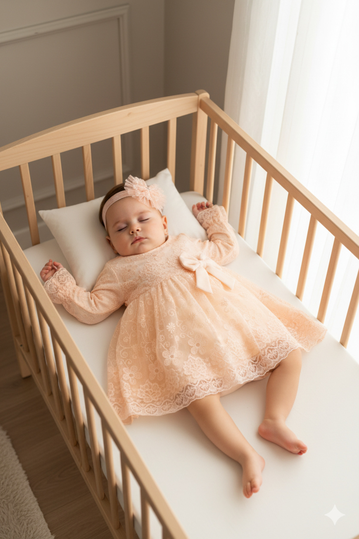 Miniday Baby Kız Bebek Mevlütlük Elbise Bandanalı Dantelli fotoğrafı 3 (önizleme)