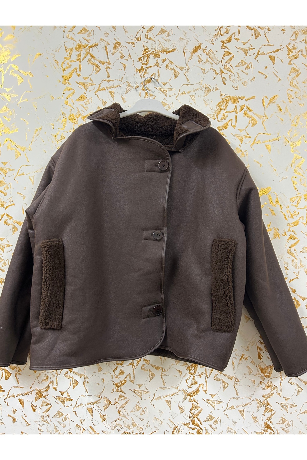 moda armanc Kadın İçi Kürklü Oversize Süet Deri Mont - Peluş Astarlı Kışlık Ceket